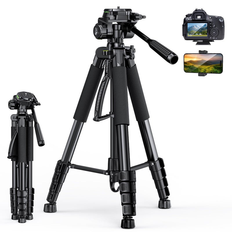 UBeesize 67â€ Camera Tripod with Travel Bag, Cell Phone Tripod with Bluetooth Remote and Phone Holder, Compatible with All Cameras, Cell Phones, Projector, Webcam, Spotting Scopes - Image 1